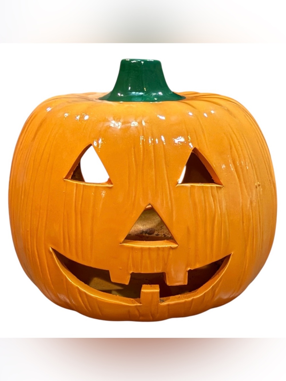 Vintage Flambro medium size ceramic pumpkin jackolantern for votive candle